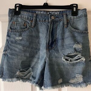 Vanilla Star Women's Ripped Blue Jean Shorts